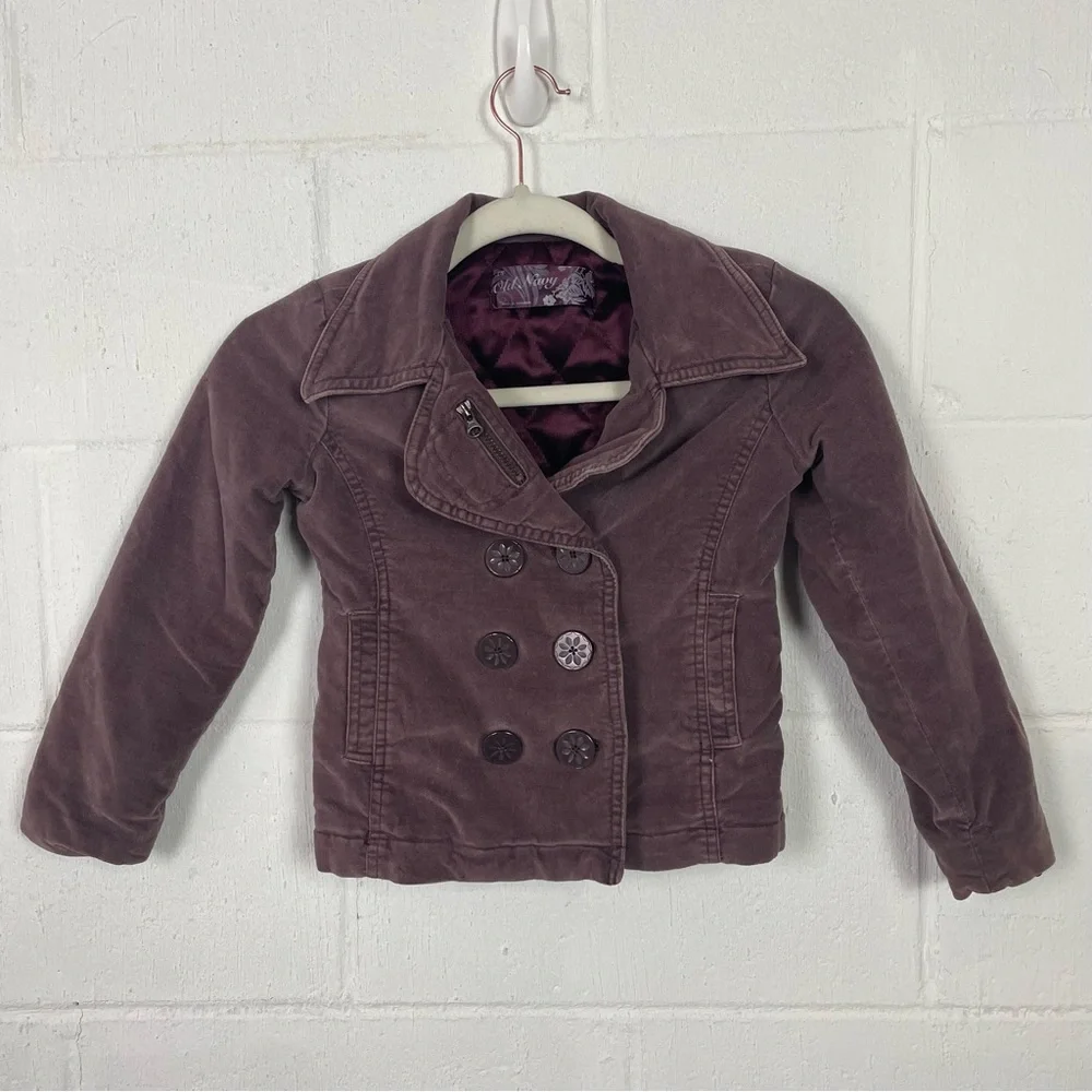 Vintage Old‎ Navy Girl's Pea Jacket Lined Purple Velvet Y2K Schoolgirl XL